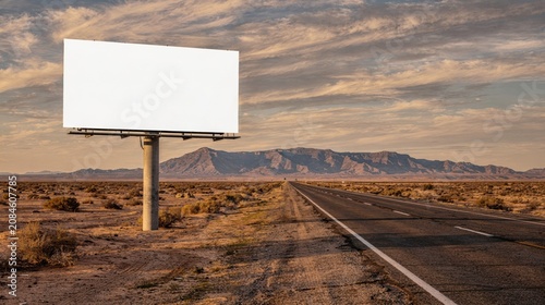 Blank Billboard on Desert Highway at Golden Hour