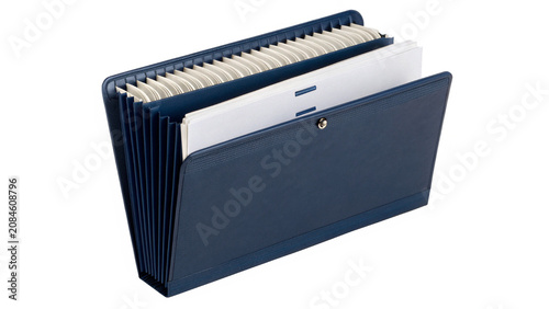 Tableau sur toile Blue plastic office folder document paper organizer isolated on a transparent ba