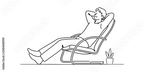Young man relaxing and sitting comfortably in a modern lounge chair at home interior Vector