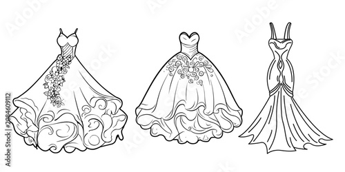 Obraz na plátně Elegant Wedding Dress Sketch Vector Collection