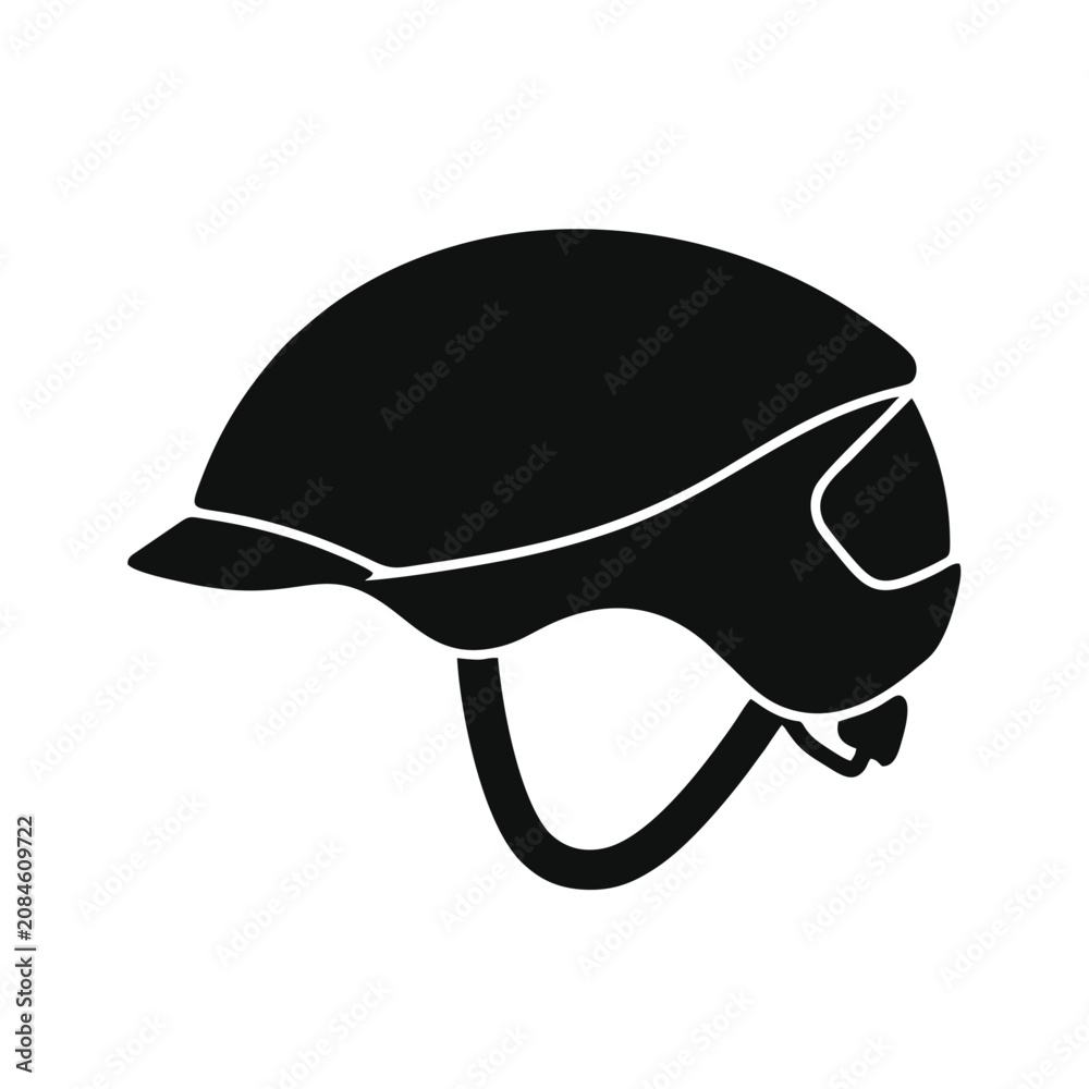 Fototapeta premium Premium Black Cycling Helmet Vector | Modern Minimalist Bicycle Safety Icon | Sleek Monochrome Sports Protective Gear Design for Branding