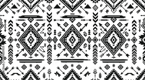 Schilderij op canvas Abstract native American southwest tribal geometric seamless pattern vector back
