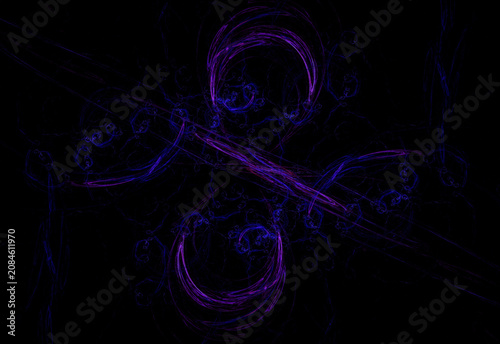 Cuadro en lienzo Vibrant digital fractal art featuring glowing blue, cyan, and golden light trails swirling around a central dark void