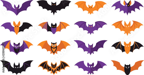 Collection of fifteen paper cut style Halloween bats for creative seasonal graphic designs