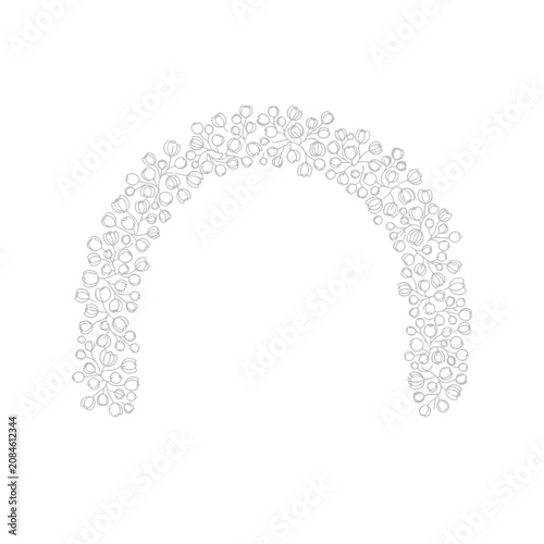 Hand drawn minimalist arch frame made of small circles and bubbles sketch illustration.