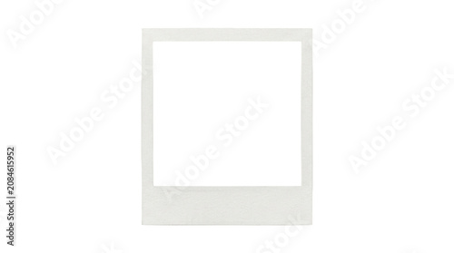 Polaroid photo frame, instant camera picture, white background, gray border