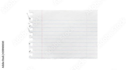 Spiral bound lined notebook paper, blank note pad sheet, white background, college ruled