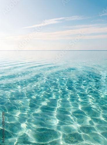 Crystal Clear Tropical Sea Water with Sandy Bottom and Calm Horizon