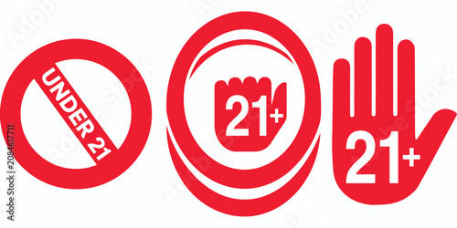 Red icons indicating age restrictions for adults only signs and symbols