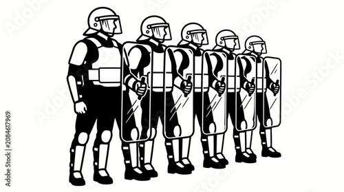 Foto Line of riot control police officers in protective gear