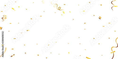 Obraz na płótnie Gold Confetti Celebration on White Background With Falling Streamers and Festive