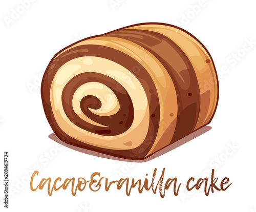 A beautifully baked cinnamon roll sits invitingly, with warm, gooey swirls of cinnamon and icing, tempting all who see it, cartoon vector icon