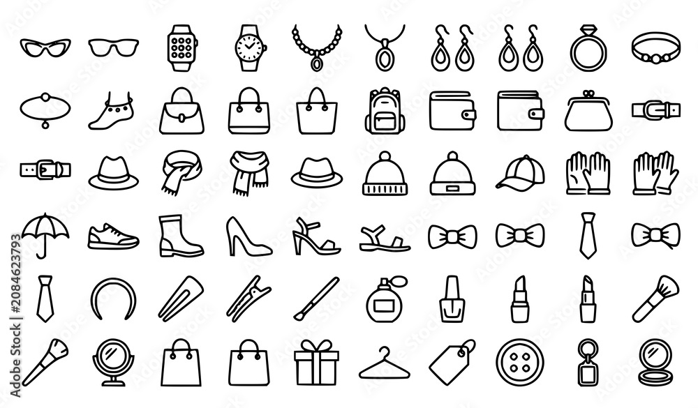 Naklejka premium Premium Fashion Accessory Editable Line Icons Set for Trendy Apparel and Luxury Outline Vector
