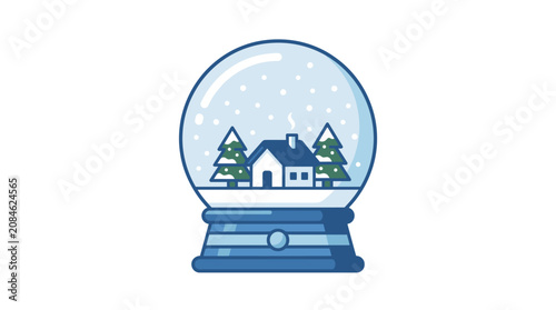 Minimalist vector illustration of a winter snow globe with cottage