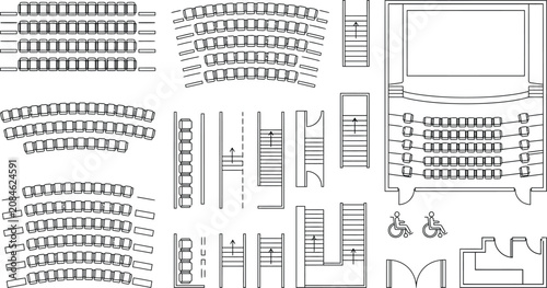 Fotografie Auditorium seating CAD block library, top view theater, cinema, lecture hall and