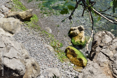Summer trip. Sea waves and rocky shore.