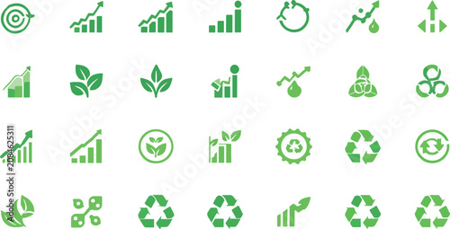 Canvastavla Green Economy Financial Growth Icons Collection and Sustainable Eco Business Rec