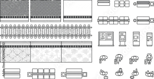 Принти на полотні Seating CAD block library, top view grandstand, bleacher, bench, waiting chair a