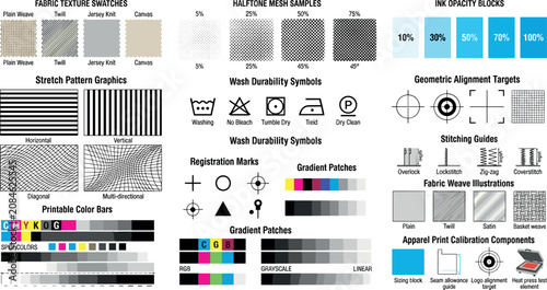 Foto Apparel Print Calibration and Textile Quality Control Vector Set Featuring Fabri