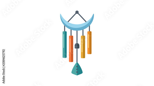 Canvastavla Colorful wind chime flat vector illustration with crescent moon