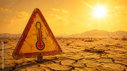 Heat Warning Sign in Desert Landscape