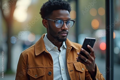 Exploring the Future of Online Shopping: Young African American Man Using AR App to Try on Virtual Fashion Accessories