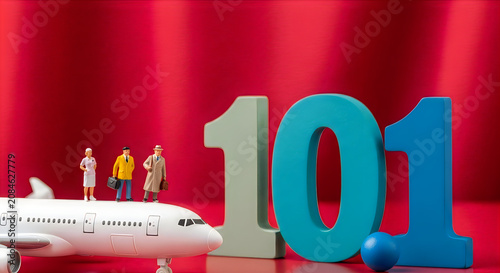 Celebration cake with sparklers and 101 number decoration on red background close up