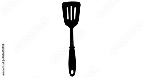 Tableau sur toile Black spatula on white background for cooking