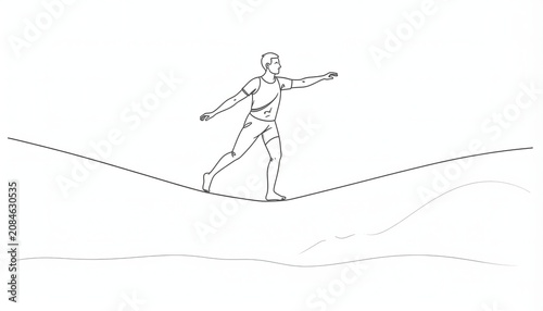 Woman running on suspension bridge silhouette.