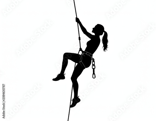 Silhouette of person climbing rock wall.