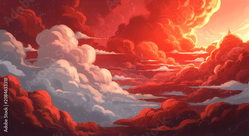 Dramatic Ocean Waves Crashing Under Vibrant Sunset Sky with Stormy Clouds