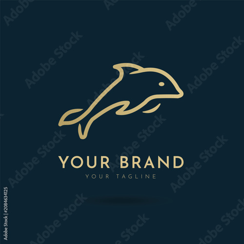 Dolphin Golden Elegant Flat Style Line Logo