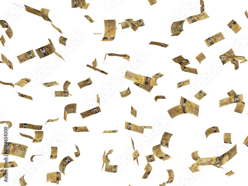  Floating 100 Canadian Dollar Rain Wealth, Finance, Success, and Cash Windfall Concept.