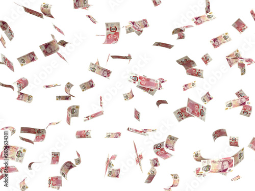  Floating 50 GBP King Rain Wealth, Finance, Success, and Cash Windfall Concept