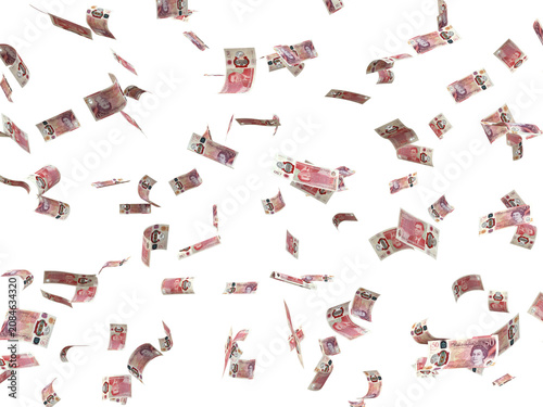 Obraz na płótnie Floating 50 GBP Queen Rain Wealth, Finance, Success, and Cash Windfall Concept