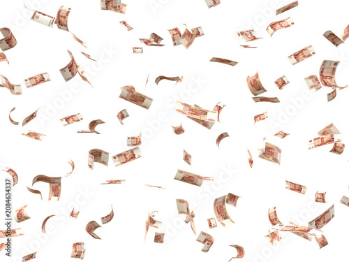 Fotografie Floating 5000 Ruble Rain Wealth, Finance, Success, and Cash Windfall Concept