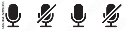 Bild auf Leinwand Professional microphone icons including mute function symbols for audio communication web interface
