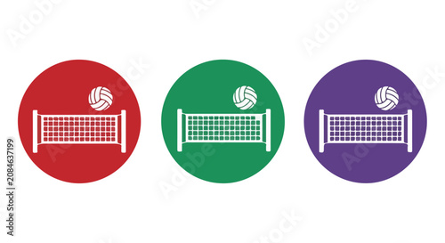 Triptych Sofa Icons in Red, Green, and Purple Circles - Modern Graphic Furniture Symbols.