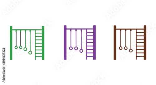 Colorful wooden monkey bars playset with hanging beads for children's outdoor and indoor play.