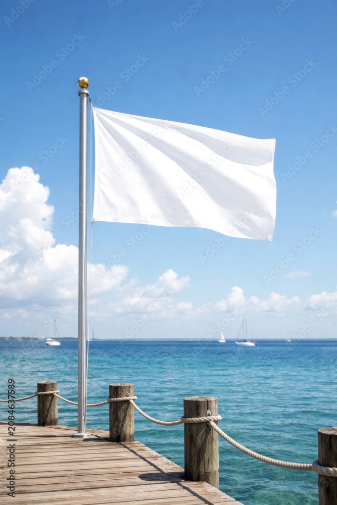 Fototapeta premium White flag waving on pier