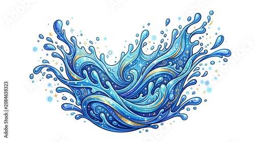 Abstract blue ink swirls on white background.