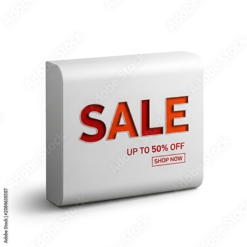 3 d sale banner block with red gradient text, isolated on white