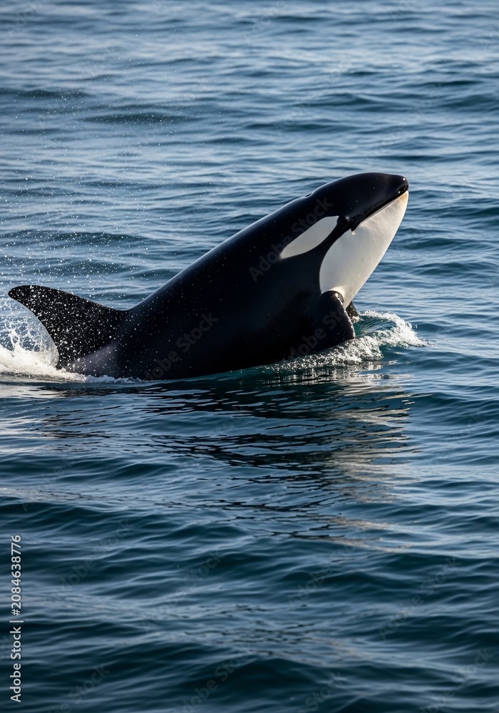 Obraz premium Oceanic Majesty: A Killer Whale's Sunlit Ascent