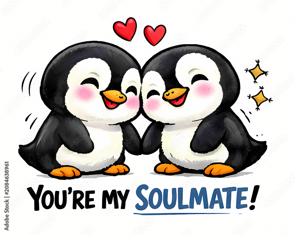 Obraz premium You Are My Soulmate Cute Penguin Couple Love 