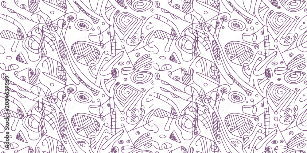 Fototapeta premium Purple floral pattern, seamless design, botanical illustration, vector background