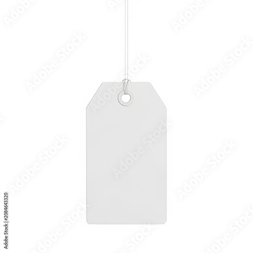 Blank hanging price tag on a string, empty label blank tag