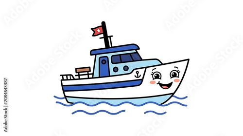 Cartoon style sailboat on calm water illustration.