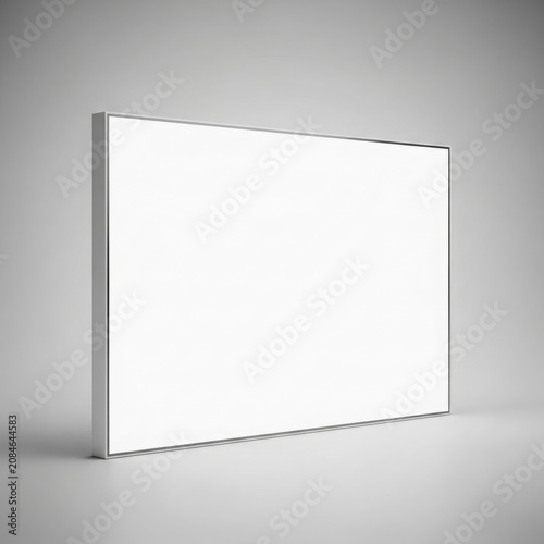 Blank white display panel on gray background, angled view