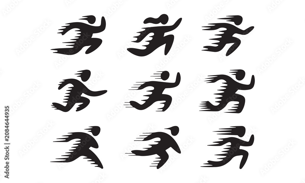 Fototapeta premium Chinese and Japanese Calligraphy Style Flying Bird Silhouette Vector Illustration with Black Feather Wings Wildlife Animal Symbol Design Set