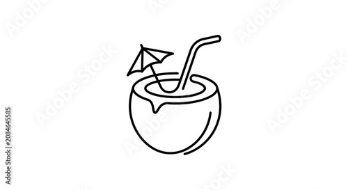 Φωτογραφία Hand-drawn coconut drink with umbrella and straw icon, tropical refreshment illu